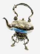 A silver plate spirit kettle