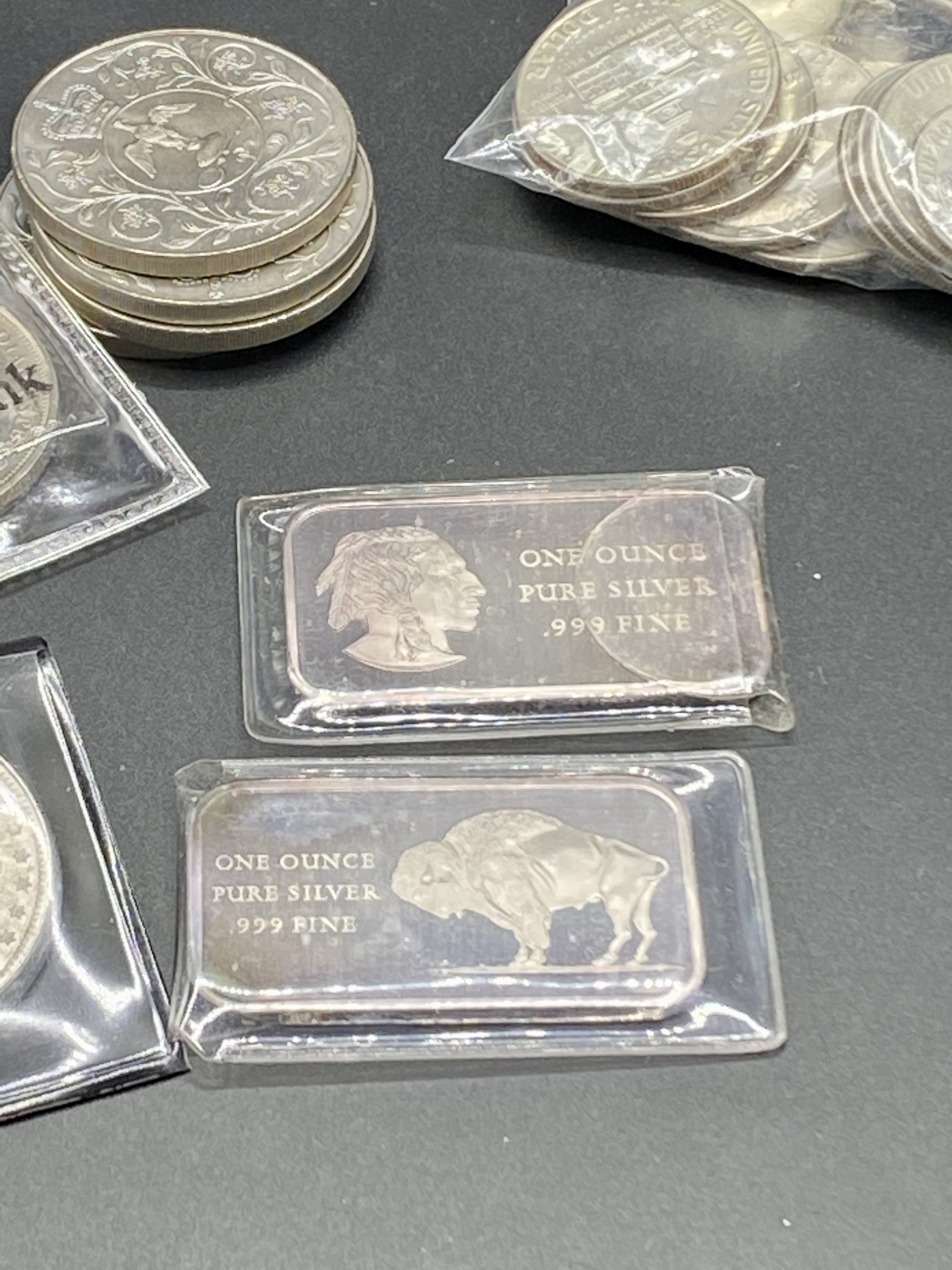 Two one ounce pure silver .999 fine ingots, and a collection of coins some silver - Image 8 of 10