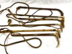 A collection of hunting whips and riding crops