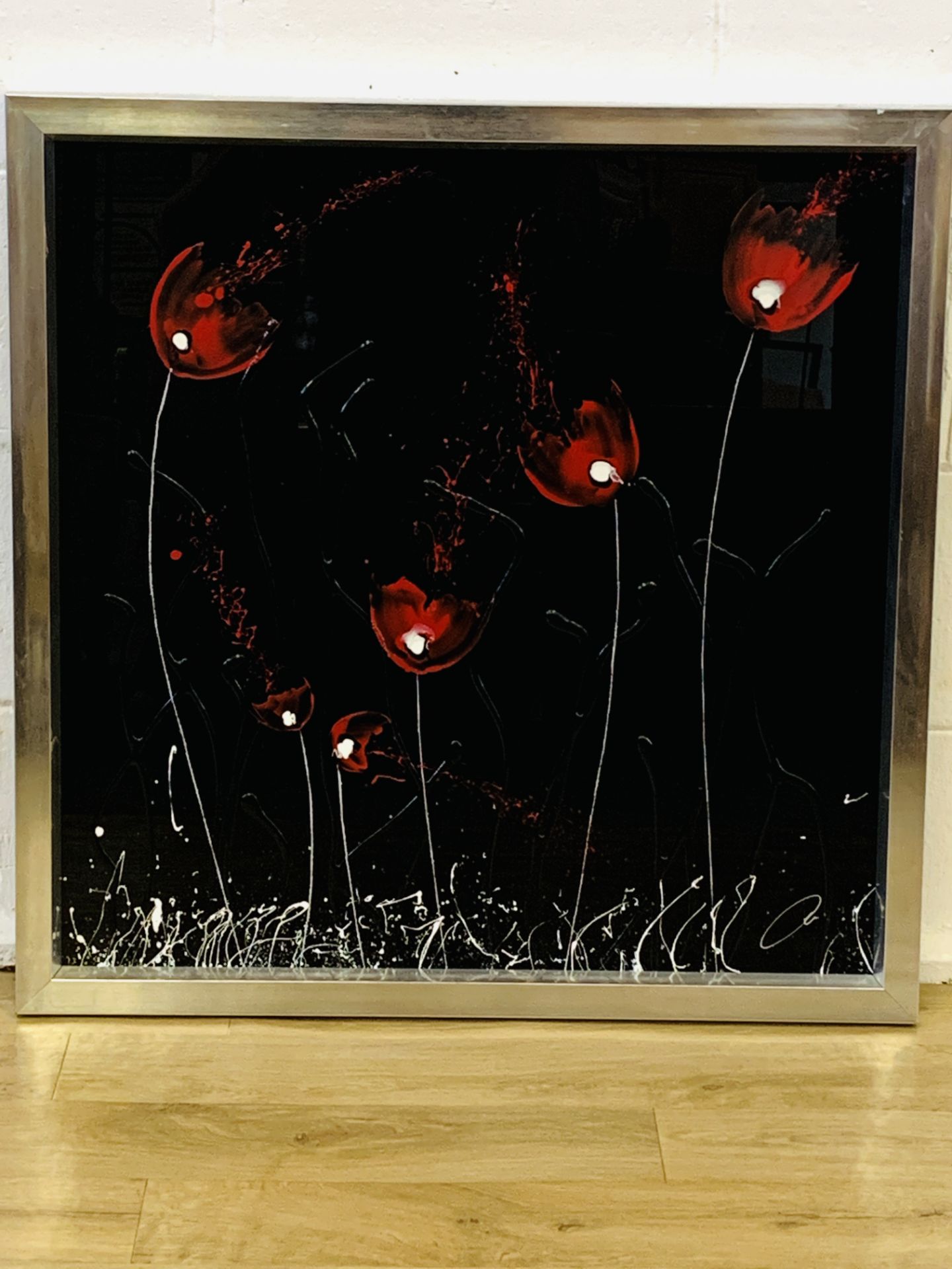 Three metal framed acrylic paintings of poppies - Image 3 of 5
