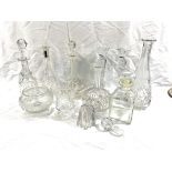 A pair of glass candlesticks and other glassware