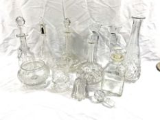 A pair of glass candlesticks and other glassware