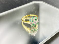 18ct gold, emerald and diamond cluster ring