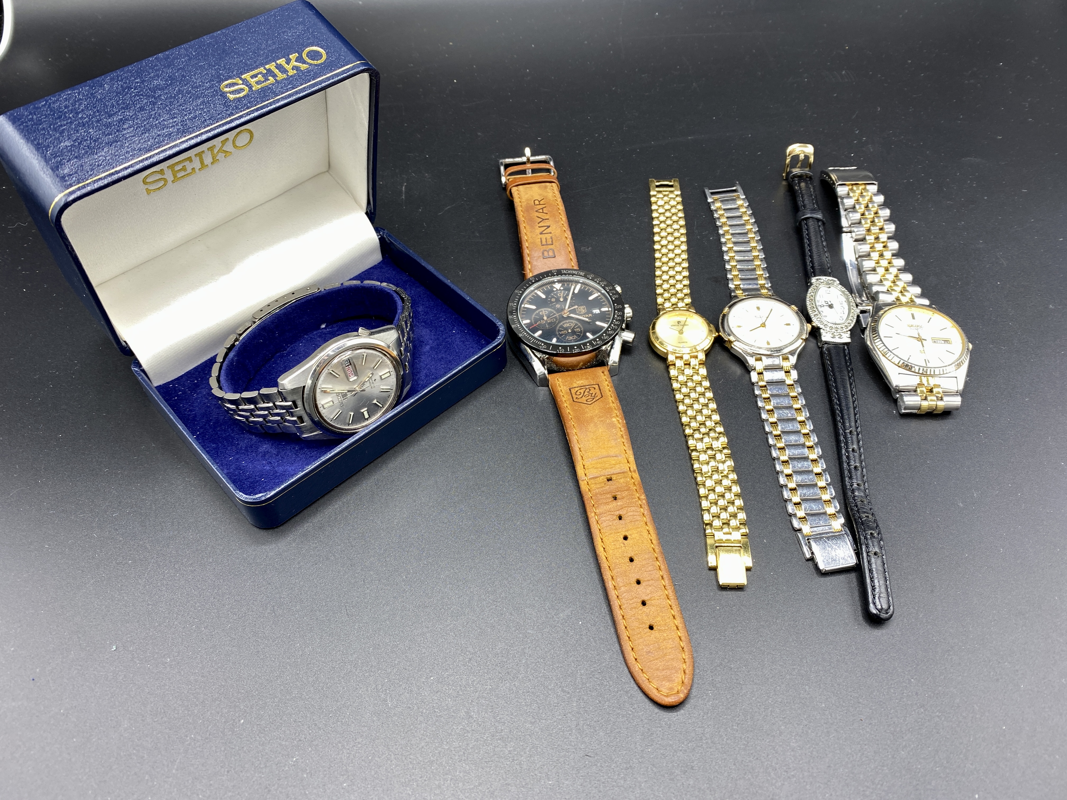 Seiko automatic gent's wrist watch with day and date aperture, with 5 other wrist watches