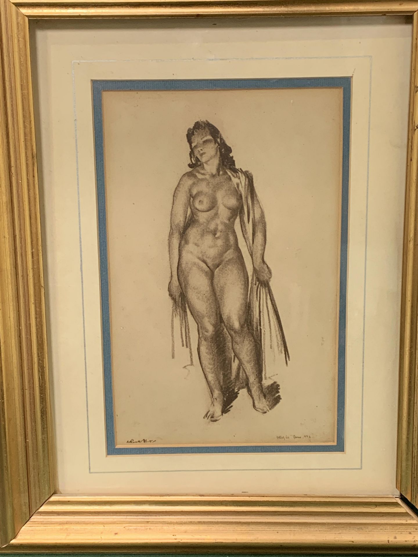 Gilt framed and glazed lithograph of a female nude; with another - Bild 2 aus 5