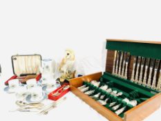 A part Wedgewood coffee set, together with a canteen of silver plate cutlery