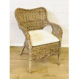 Cane conservatory chair with two kitchen chairs