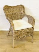 Cane conservatory chair with two kitchen chairs