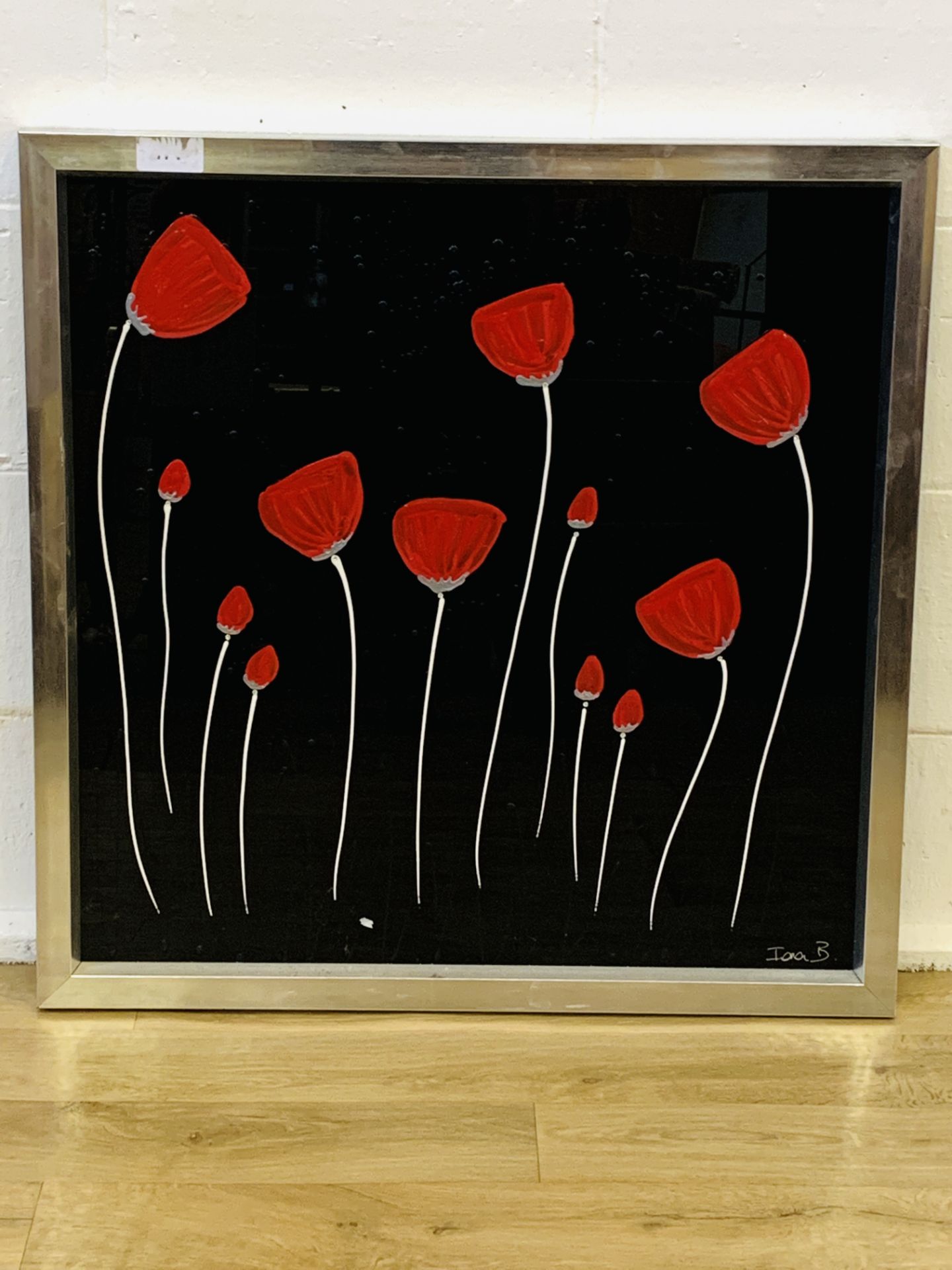 Three metal framed acrylic paintings of poppies - Image 5 of 5
