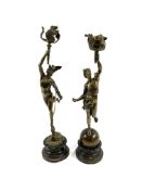Two bronze figural table lamps