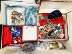 A collection of silver brooches and some costume jewellery