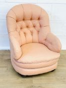 Pink upholstered button back bedroom chair