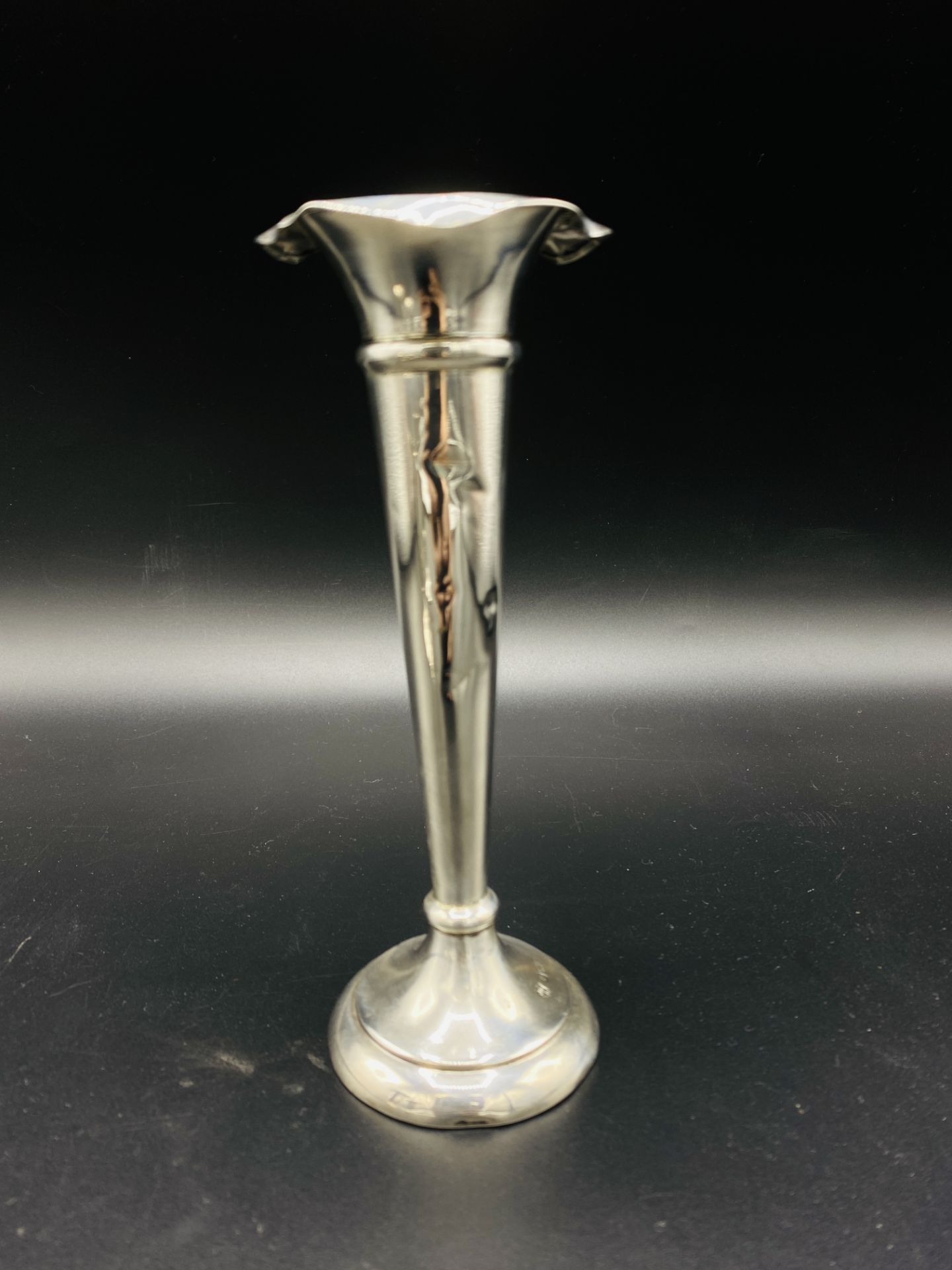 Silver three branch epergne by Walker & Hall, and three silver vases - Image 7 of 9