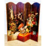 Four panel hand painted folding screen