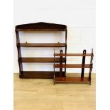 Two sets of mahogany wall mounted shelves