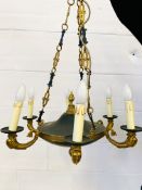 Brass empire style six branch chandelier