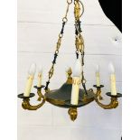 Brass empire style six branch chandelier