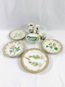 Four hand painted Royal Copenhagen cabinet plates and other china