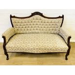 Upholstered button back show wood mahogany settee