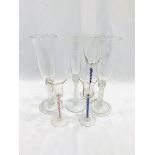 Six wine glasses with air twist stems