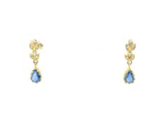 A pair of 9ct gold, diamond and sapphire drop earrings