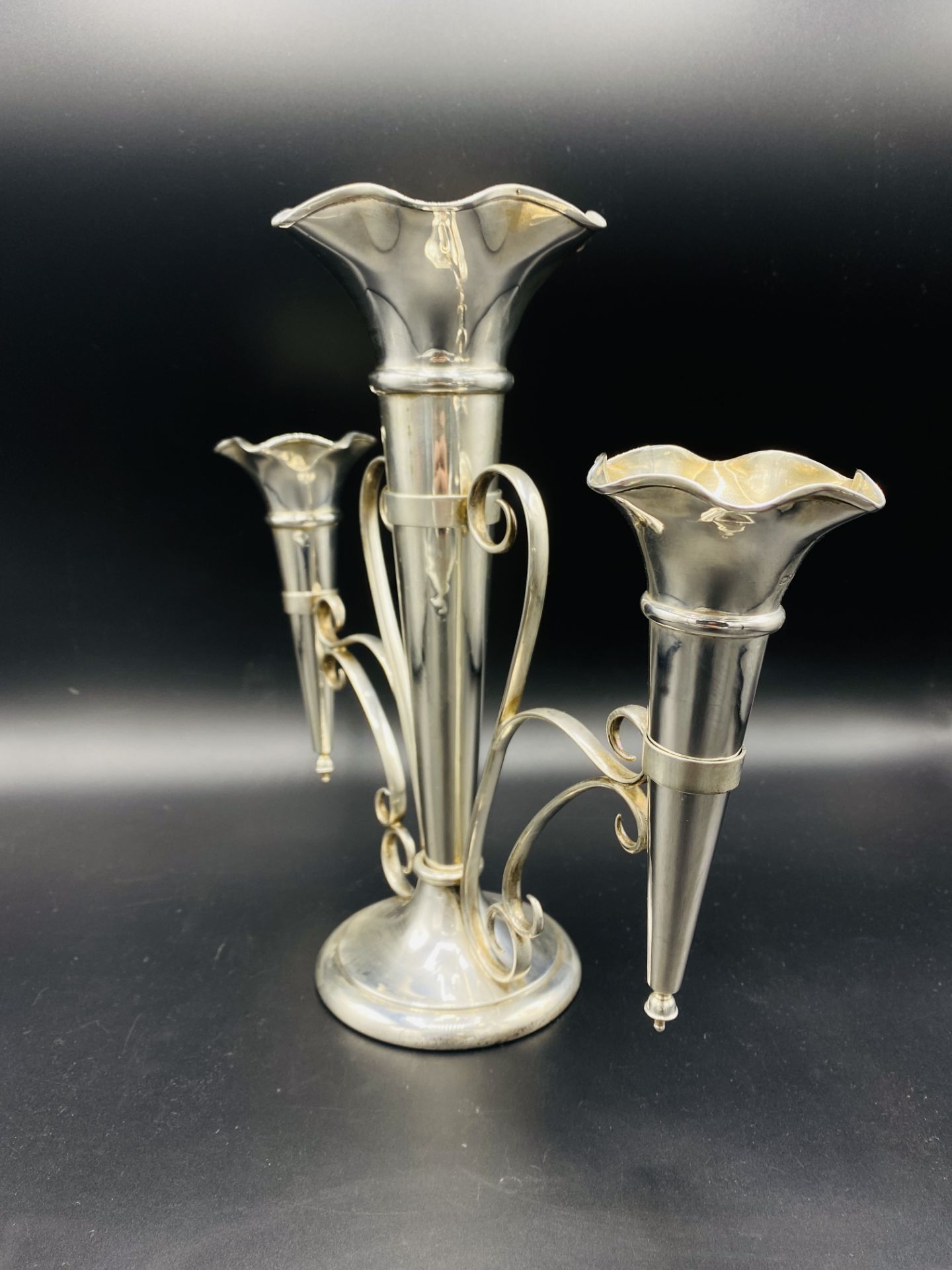Silver three branch epergne by Walker & Hall, and three silver vases - Image 4 of 9