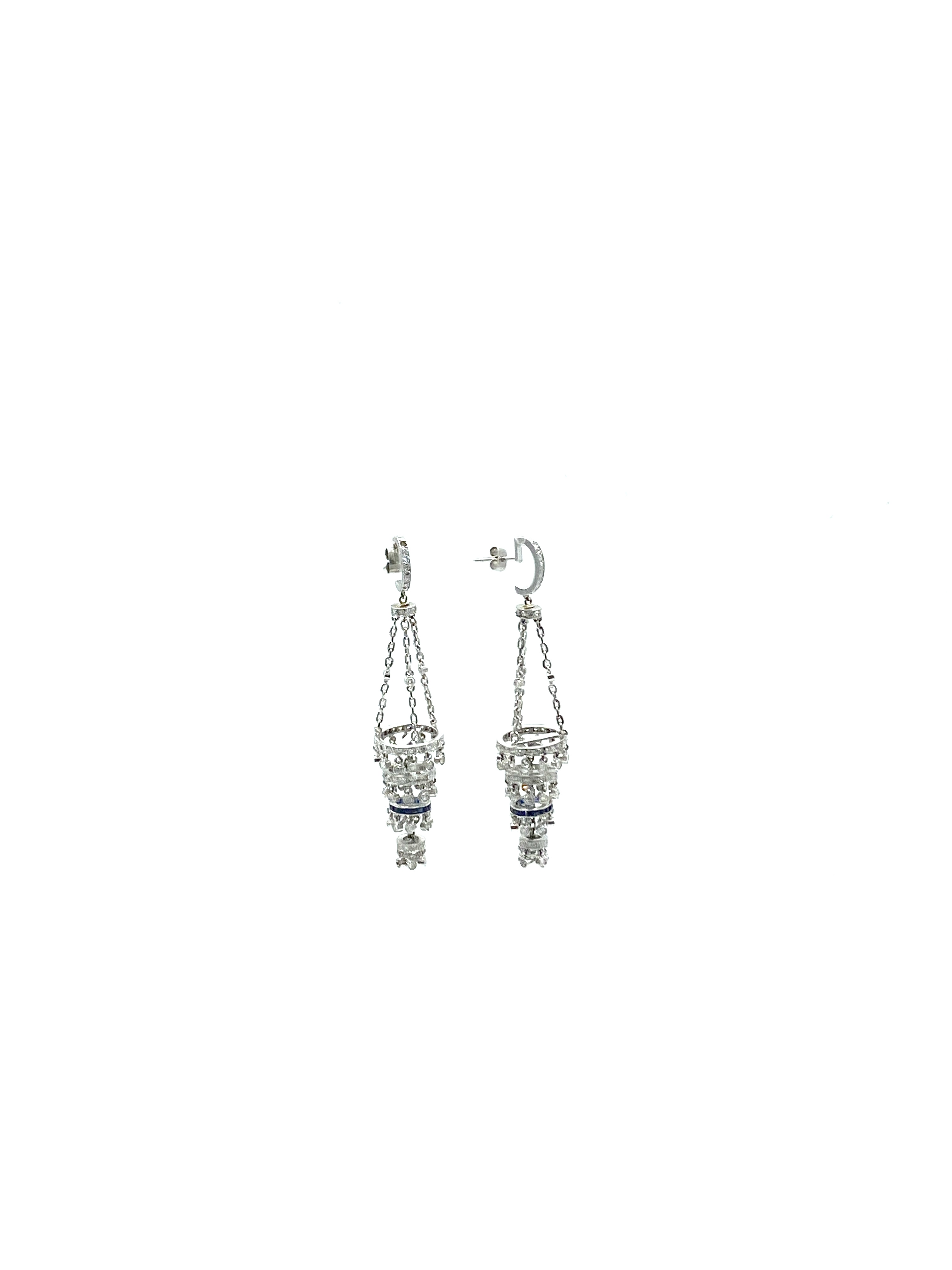 Pair of chandelier earrings set with diamonds and sapphires - Image 2 of 5