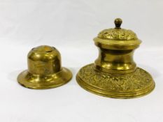 Two brass inkwells