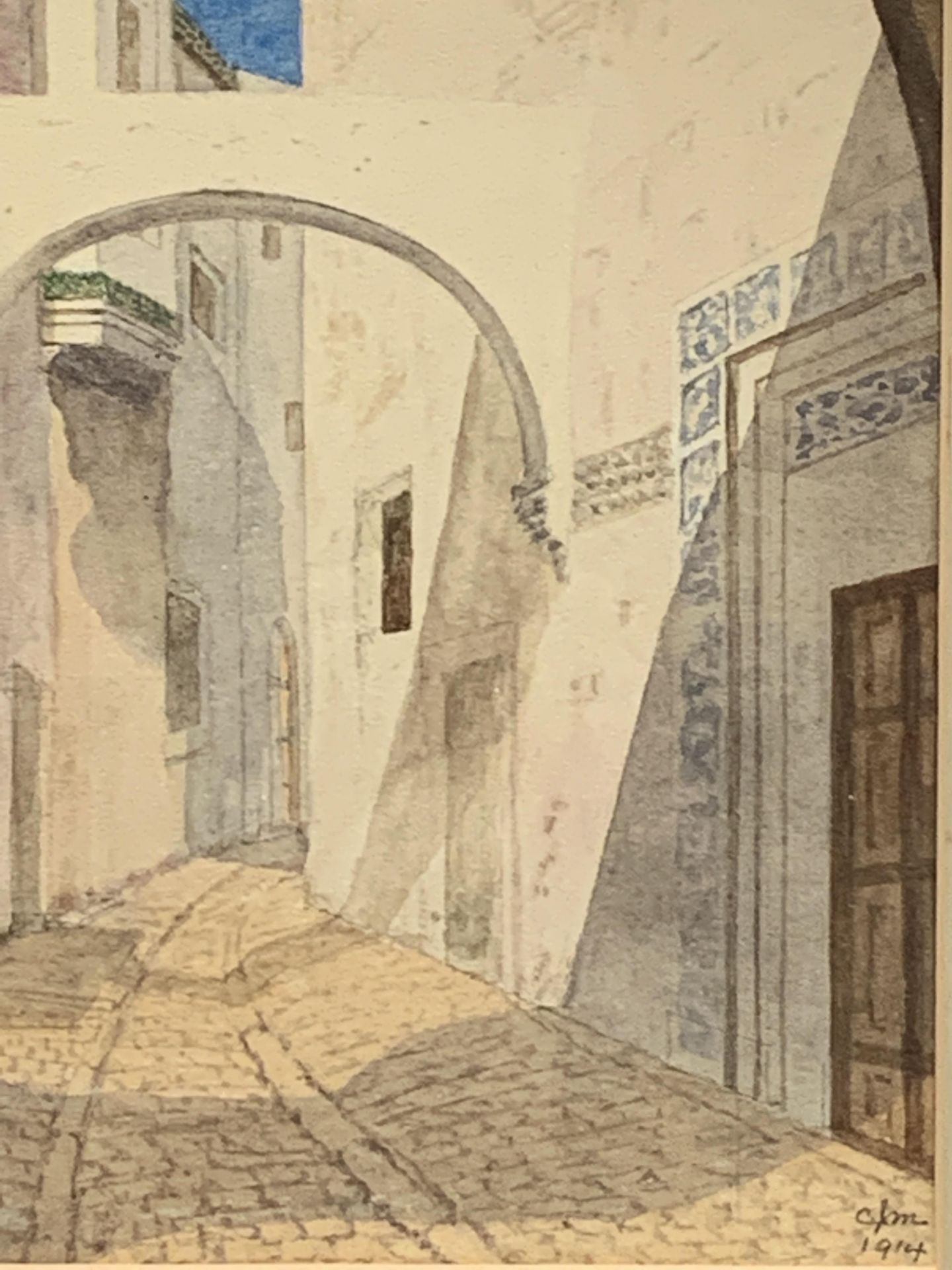 A watercolour of a Middle Eastern street, a lithograph and a map of Cardigan - Bild 2 aus 6