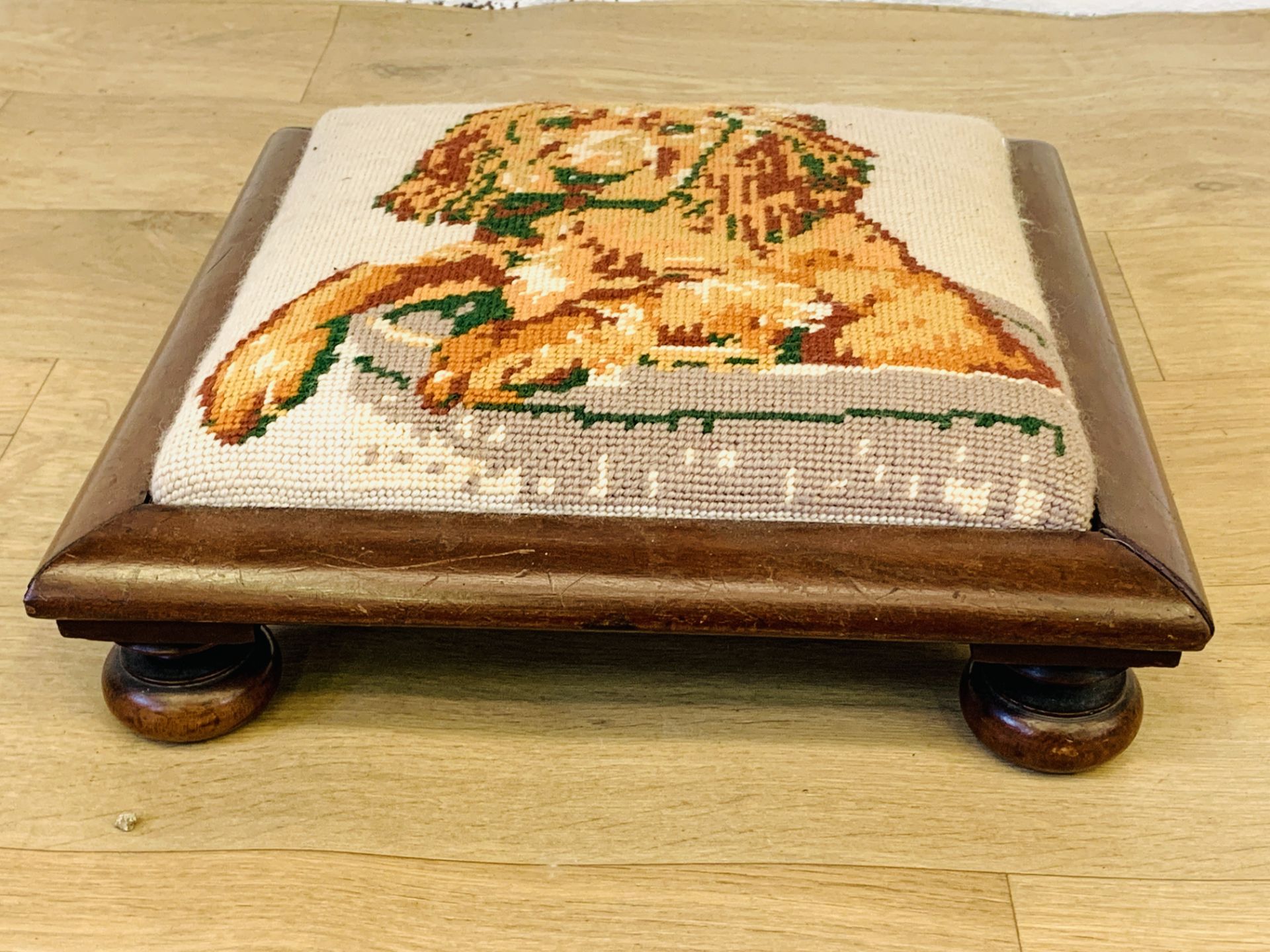 Mahogany framed footstool with tapestry top - Image 3 of 3