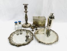 Silver plate tea caddy and other silver plate