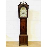 Mahogany longcase clock with painted enamel dial