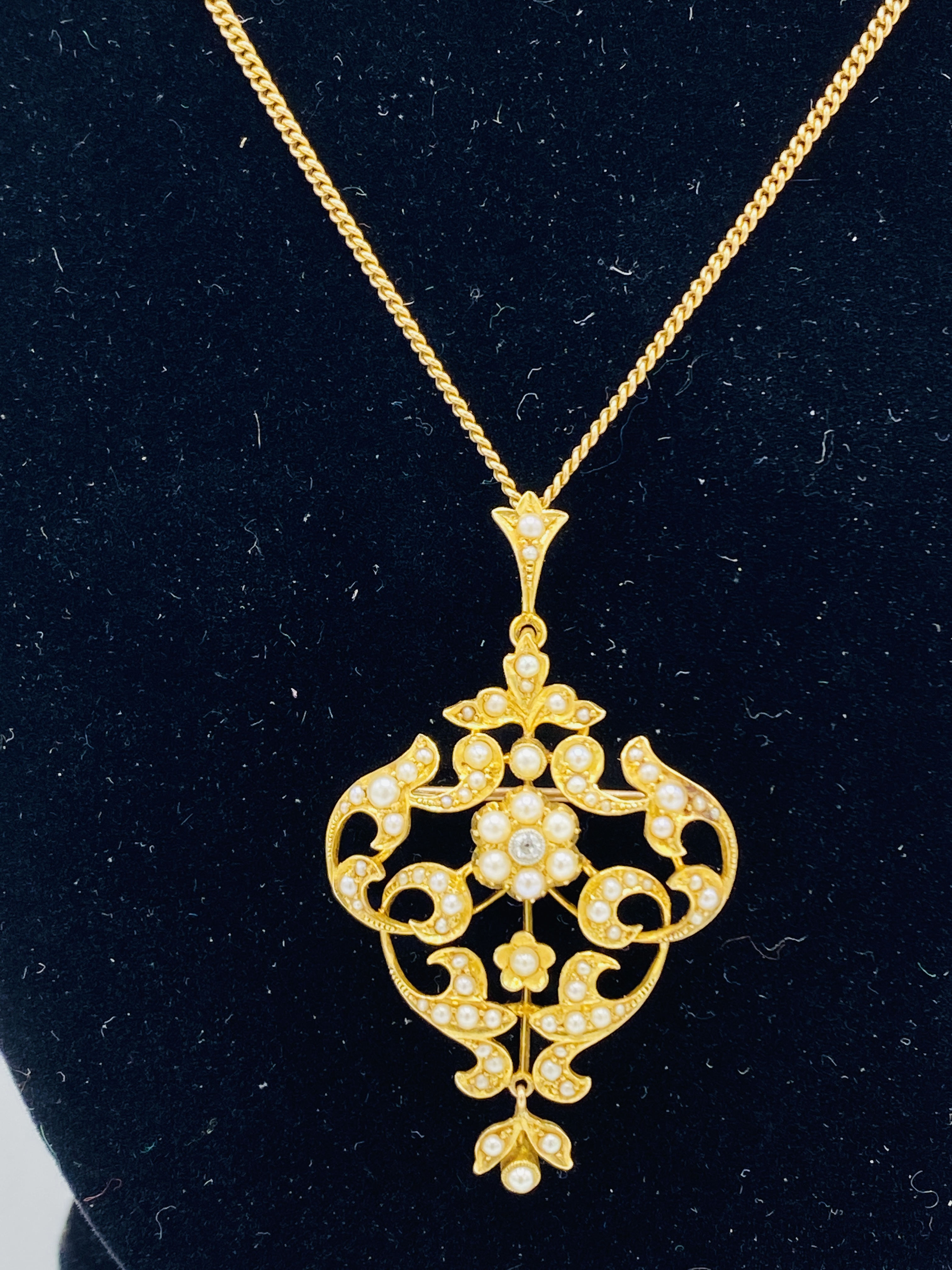 Edwardian 15ct gold lavalier necklace - Image 2 of 5