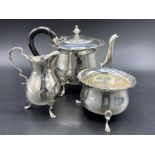 Victorian silver teapot and sugar bowl, 1889; silver milk jug 1904