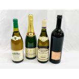 A bottle of Champagne Charles de Courance together with three bottles of wine