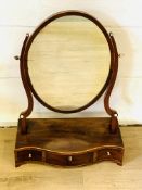 Mahogany veneer oval toilet mirror to three drawers