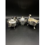 Silver sauce boat, teapot and sugar bowl