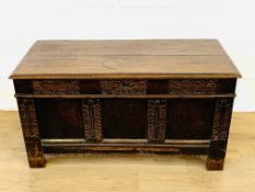 18th century oak chest with carved panel front