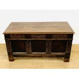 18th century oak chest with carved panel front