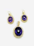 Victorian gold, amethyst and diamond pendant and earring set