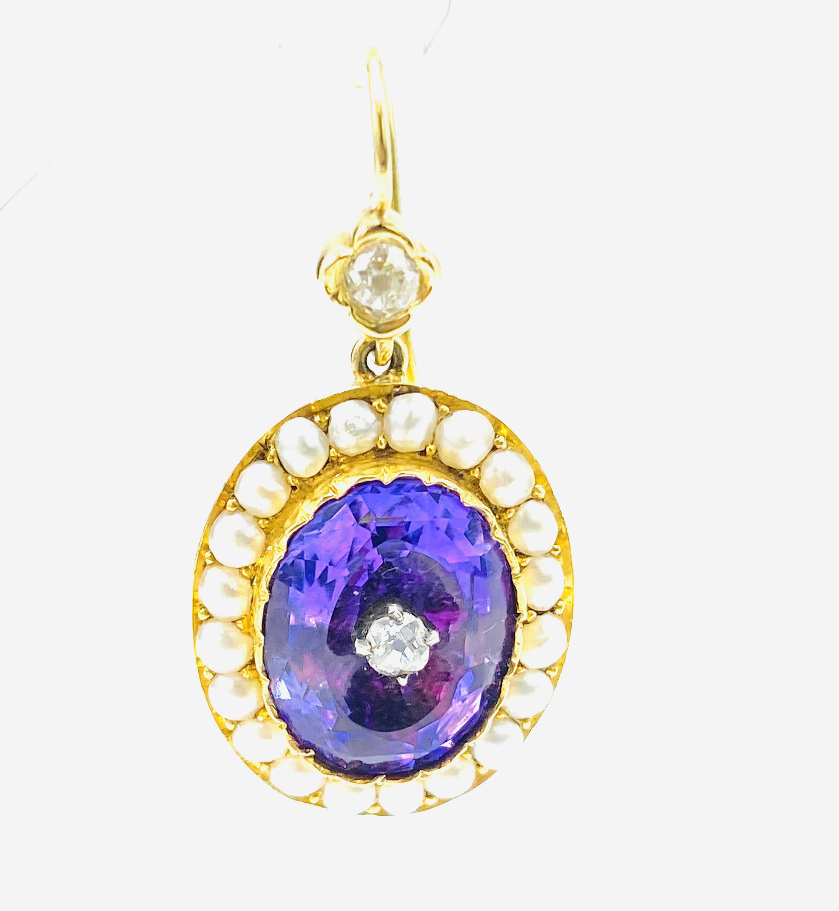 Victorian gold, amethyst and diamond pendant and earring set - Image 8 of 10