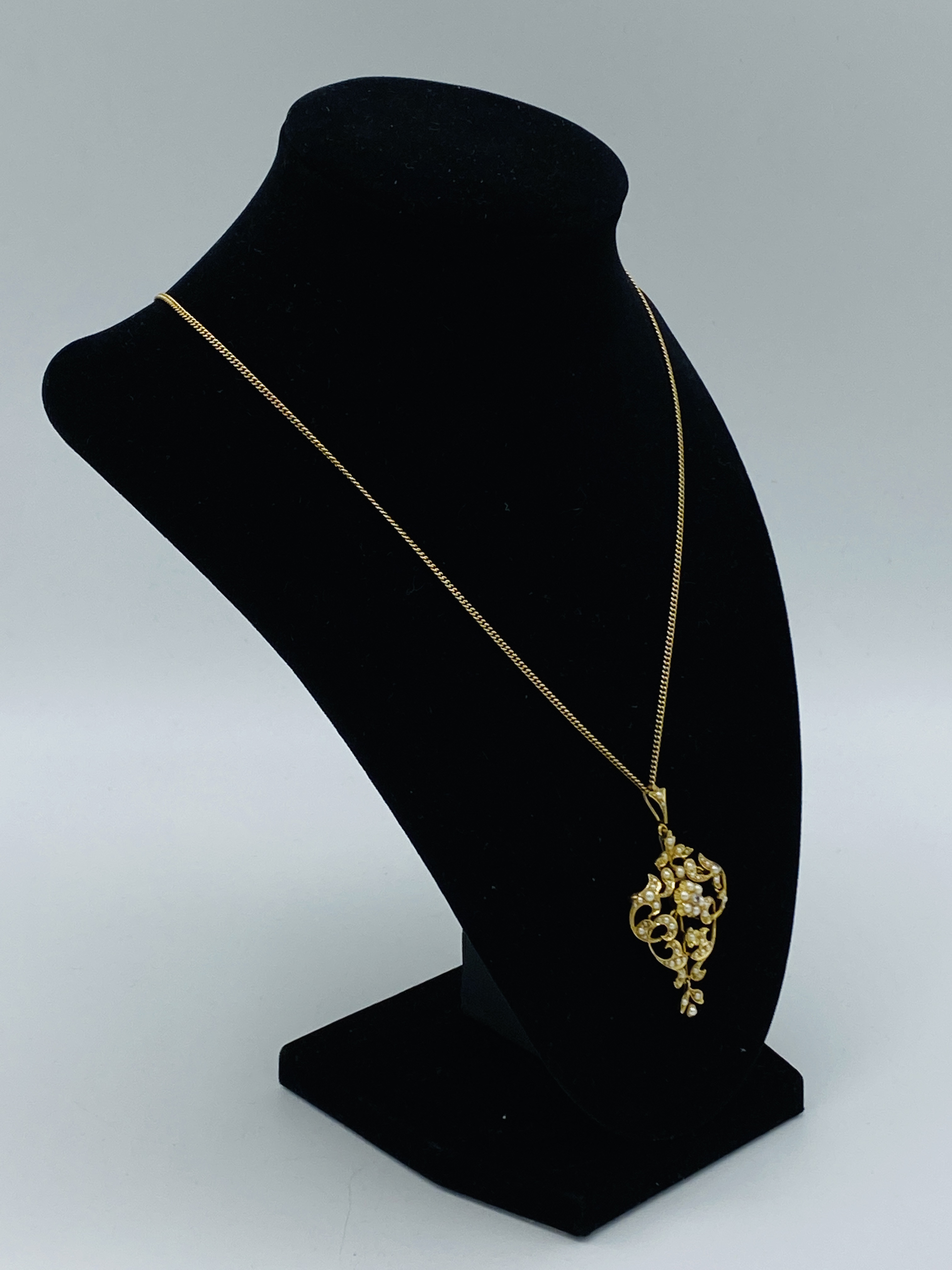 Edwardian 15ct gold lavalier necklace - Image 3 of 5