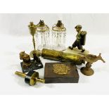 A brass four drawer telescope and other items
