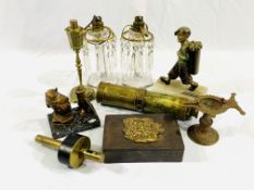 A brass four drawer telescope and other items