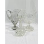 A cut glass chalice and water jug