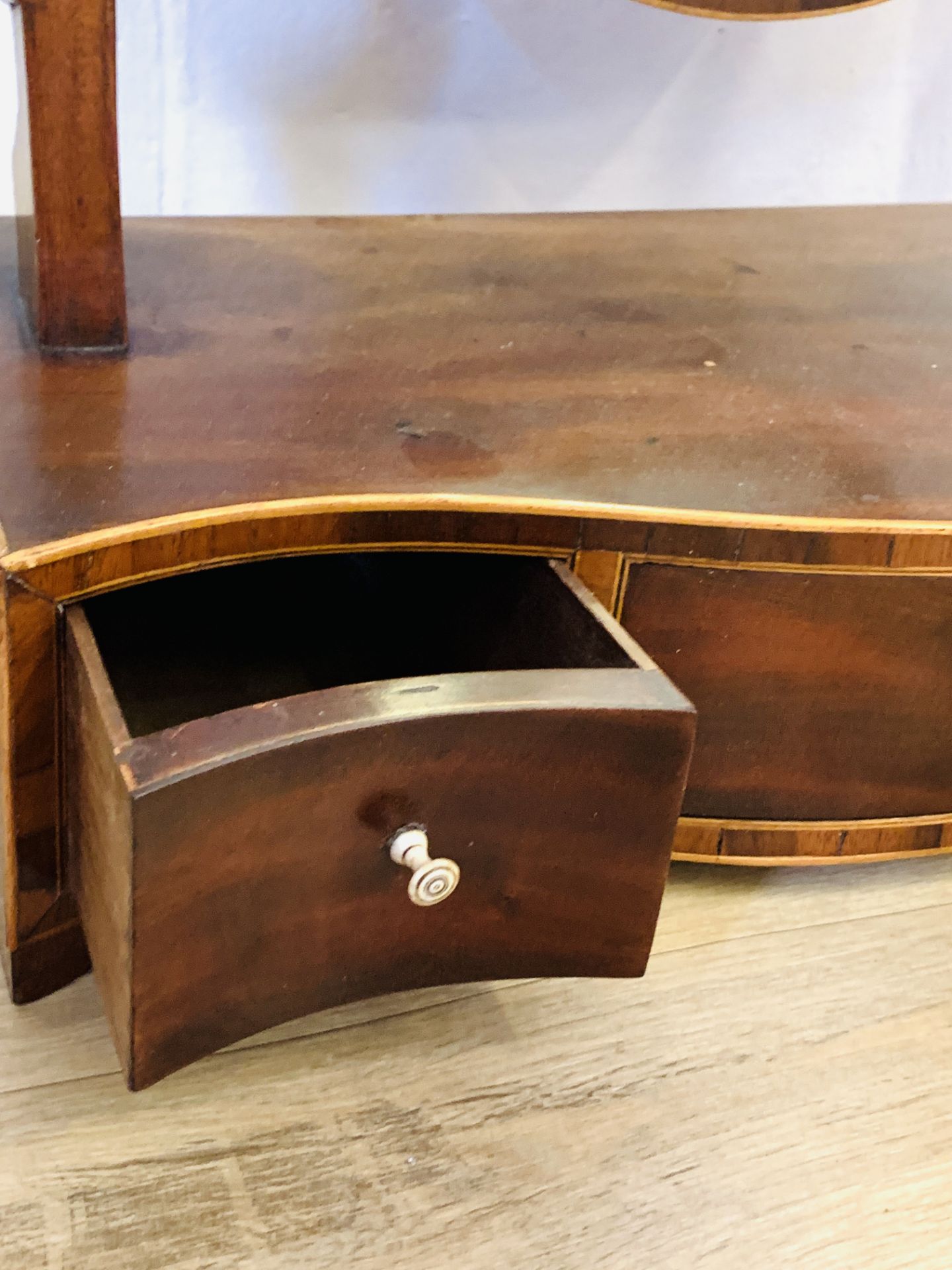 Mahogany veneer oval toilet mirror to three drawers - Image 3 of 4