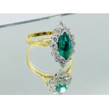 18ct Gold and platinum set emerald and diamond dress ring