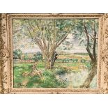 Margaret Fisher Prout A.R.A, R.W.S (1875-1963) - "Ste Claire sur Epte" gilt framed oil on board