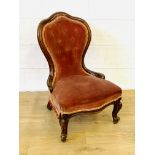 Upholstered button back show wood mahogany bedroom chair