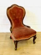 Upholstered button back show wood mahogany bedroom chair